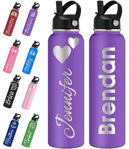 Bottiglie d'acqua Personalizzate Con Coperchio Cannuccia 700ml/950ml/1150ml Con Nome o Logo Inciso In Acciaio Inossidabile Borraccia Termica Personalizzata per Scuola Sport e Lavoro