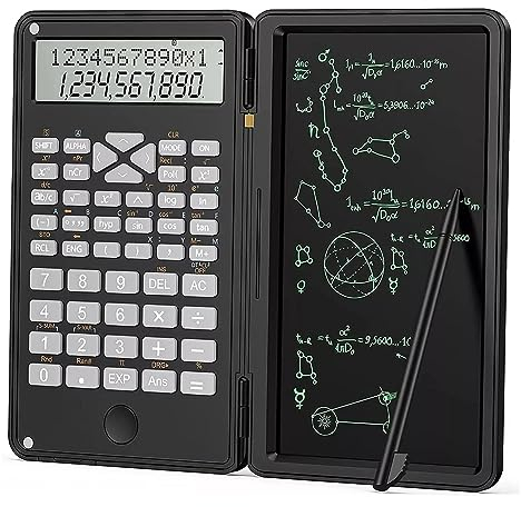 Wissenschaftlicher Taschenrechner mit Notizblock, 10-stelliger LCD-Display-Rechner, Pocket Mute, Multifunktionaler Tischrechner für Studenten, Weiterführende Schule und Hochschule (Schwarz)