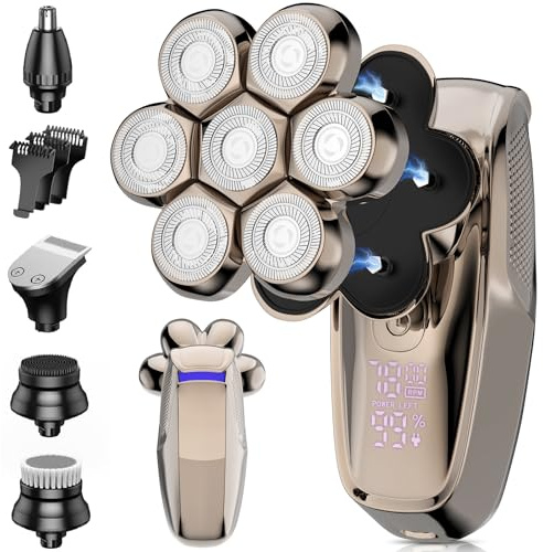 Afeitadora eléctrica de cabeza para hombres calvos, cabezales magnéticos 7D, afeitadoras de pelo, kit de afeitado húmedo y seco para hombres, juego de regalo impermeable, cuchilla giratoria,