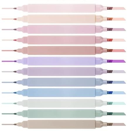 Dacono Ästhetische Textmarker, 12 PCS Textmarker Assorted Colors No Bleed Dry Fast Easy to Hold, Pastell Textmarkers Marker Stifte für Office Supplies Journal Bibel Planer Notes School