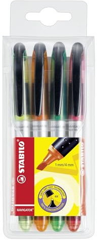 STABILO Evidenziatore 545/4, Navigatore, punta a scalpello, 1-4 mm, 4 pezzi