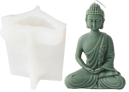 JS MOLD Stampo in silicone 3D Buddha, stampo per candele, fai da te, 3D, statuette di Buddha, per gesso, sapone, candele di cera di soia (02#)