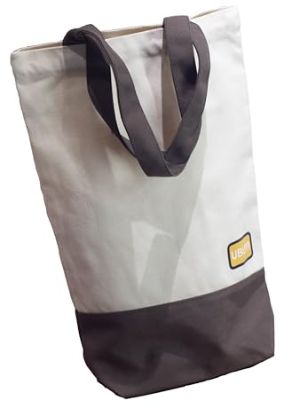 UBUYI Baumwolltasche 20x42x10 cm, 450 g/m2 Dicke Einkaufstasche Stoffbeutel, Faltbar, Lange Henkel Tragetasche, Damen Student (Braun)