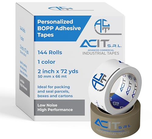 ACIT Personalisiertes Klebeband, Verpackungsband für Pakete und Umzugskartons, personalisiertes Klebeband mit Logo, 144 Rollen eine Farbe, 66 oder 132 m (66 m)