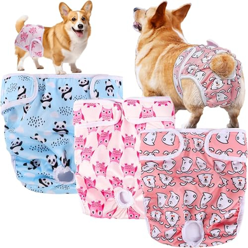 XFLYP 3 Packs Pañales Lavables para Perros, Pañales Reutilizables Altamente Absorbentes para Mascotas, Bragas Higiénica para Perras en Celo, Incontinencia Canina y Viajes De Larga Distancia (S)