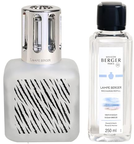 MAISON BERGER Lampe Berger Giftset Ice Cube - Home Fragrance Diffuser - Perfuming - 5.5 x 3 x 3 inches - Made in France - Includes Fragrance Ocean Breeze 8.45 Fluid Onces - 250 milliliters (Zebra)