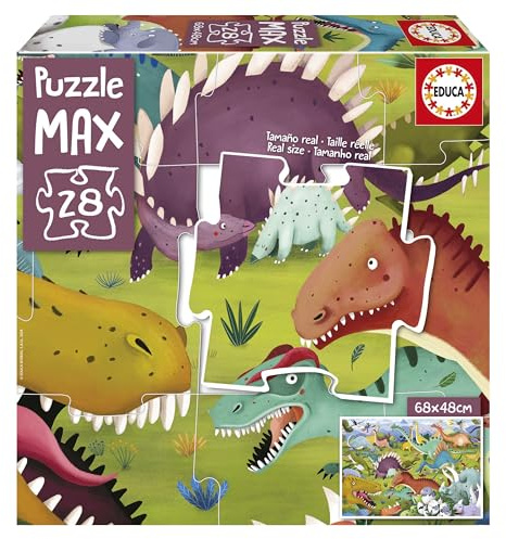 Educa - Kinderpuzzle Puzzle Max Dinosaurier | 28 Teile Puzzle XXL | Großteile Dino Kinderpuzzle | ab 3 Jahren (19954)