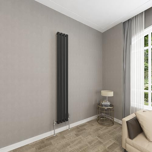 Sky bathroom | 1800x236mm - Modern Black Vertical Single Panel Oval Column Radiator Central Heating Designer Radiator