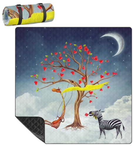 Mularoka Picknickdecke mit Zebra-Giraffenbäumen, wasserdicht, sanddicht, faltbar, Stranddecke, 200,7 x 200,7 cm, extra groß, tragbar, waschbar, Outdoor-Matte für Camping, Park, Gras, Wandern, Reisen
