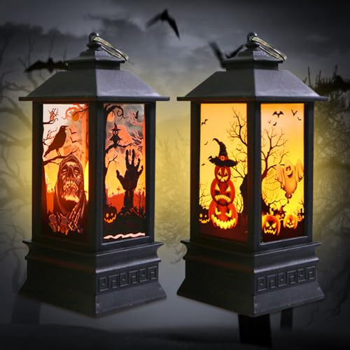 DAJASD Halloween Deko Kerzenlaterne, 2Pcs 20cm Halloween Laterne Outdoor,Halloween Deko Kürbis Laterne,LED Kürbis Laterne,Halloween LED Kerzenlaterne,Halloween Deko Laternen Für Gärten Halloween Party