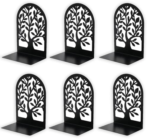Wintfarm Buchstütze aus Metall (6 Stück) 17x12x9cm, Buchhalter Leseständer,Buchständer für Leseständer Notenständer Bücherstützen für Büro Schule Zuhause Bibliothek (Baum)