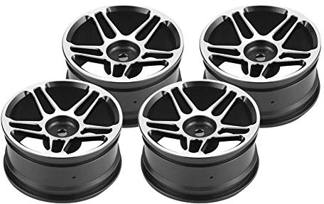 Lybunair 4Pcs RC Steering Assembly Aluminum Alloy Wheel Rims Tires Fit for 1/10 Scale Drift Racing RC Car
