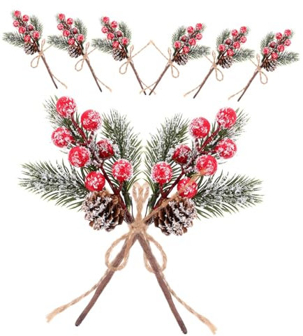 Ciieeo 8st Tannennadeln Stiele Künstlicher Weihnachtskranz Stechpalme Beerenstiele Weihnachtsblumenpflücker Stiele Weihnachtsbaum Picks Zweig Der Künstlichen Beerenpflücker Kiefernzapfen