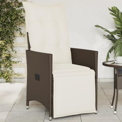 LAPOOH Gartensessel Verstellbar mit Kissen Braun Poly Rattan, Gartenstühle, Gartenmöbel, Balkonstuhl, Garten Stühle, Terrassenstühle, Balkonmöbel - 365660
