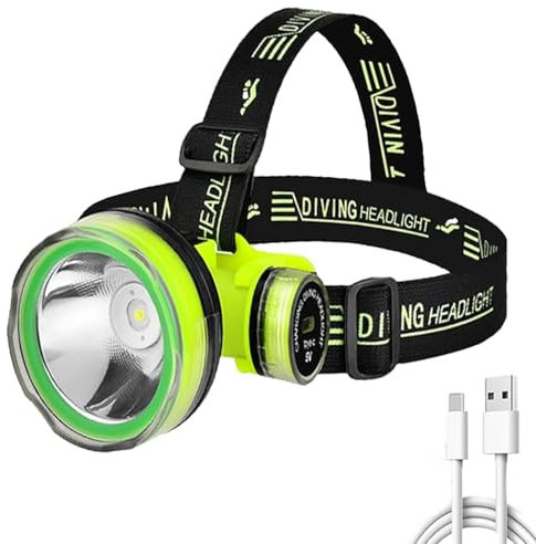 POCKETMAN wiederaufladbare LED-Scheinwerfer, 2-Modi, wiederaufladbares Tauchlicht geeignet für Tiefseetauchen, Freisprechlampe zum Laufen, Camping, Angeln, Wandern