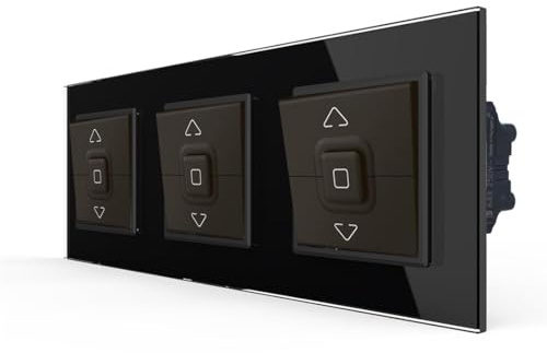 LIVOLO LEG-079126L - Interruptor de persiana basculante triple con 3 botones IP41 para empotrar en pared, interruptor doble pulsador, color negro en marco de cristal, 3 unidades