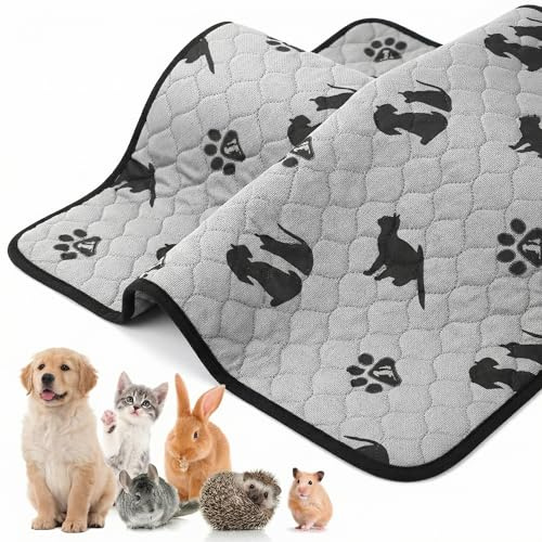 QWORK® 70*50cm Pads für Meerschweinchen Kaninchen Hunde Kleintier, 2er Set – 4-Lagen Super Saugfähige, Waschbare und Wiederverwendbare Pads mit Rutschfester Unterseite