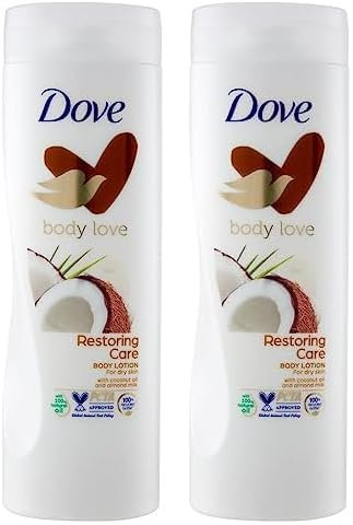 Dove Crema Corpo Restoring Care, Crema Corpo Idratante per Pelle Secca, con Olio di Cocco, Latte di Mandorla, Dona Nutrimento e Morbidezza, Dermatologicamente Testata, 400ml (Confezione da 2)