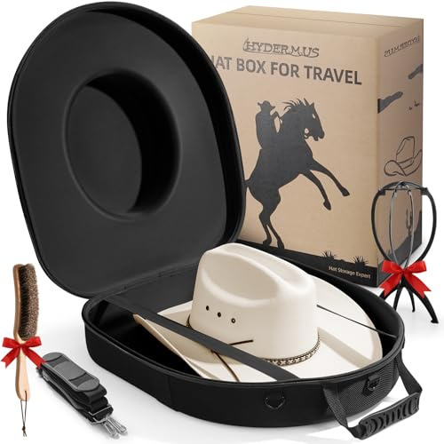 Hat Box for Cowboy Travel Extra Large, Waterproof Hard Hat Travel Case Storage Can for Fedora Panama Tweed Cap Hat Holder Organizer Carrier with Adjustable Carry Strap, Mens Western Gift, Large Black
