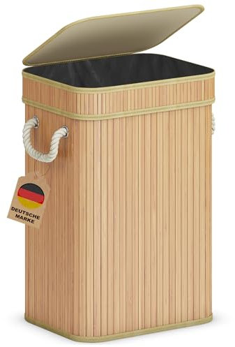 AdelDream 72L Wäschekorb aus Bambus Wäschebehälter mit Deckel Karbonisiert Waschbox Wäschetrennsystem Staubox Praktischer wäschesammler für Zu Hause Badezimmer und Schlafzimmer
