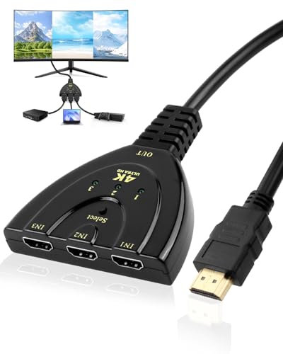 HDMI Splitter 3 in 1 Out 4K@60Hz 3 Way HDMI Splitter Supports 3D 1080P/2K Compatible with Blu-Ray Player/Xbox/HDTV/PS4/Laptop/DVD - 50cm Black