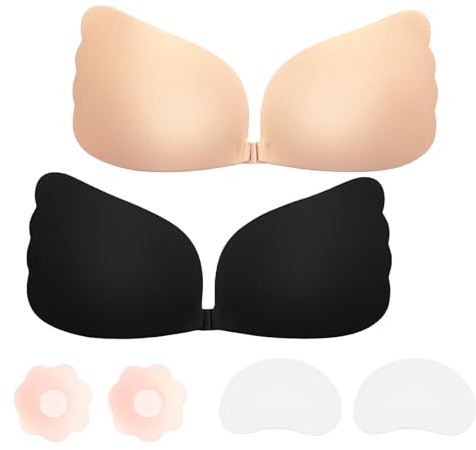 DGMI Reggiseno adesivo push up senza spalline da incollare, riutilizzabile, invisibile, con 2 paia di copertura per capezzoli