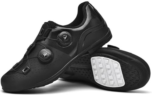 PENXZT Cykelskor för män, gummisula, landsvägs- och mountainbikeskor, låsfria cykelsneakers, andningsbara för utomhussporter, cykling,Black,48 EU