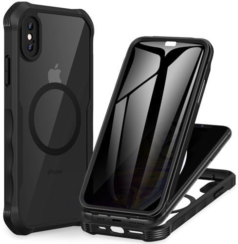 CENHUFO Sichtschutz Hülle für iPhone X/iPhone XS, Kompatibel mit MagSafe Eingebautem Privacy Panzerglas Displayschutz, 360 Grad Handyhülle Magnetisch Schutzhülle Panzerhülle Stoßfest Case -Schwarz