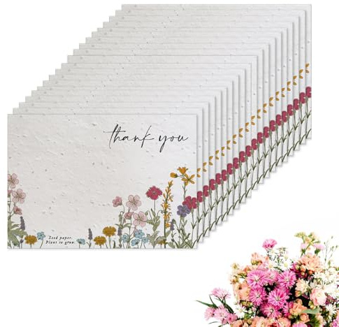 Einpflanzen Samenpapier Karten für Gastgeschenke Hochzeit 7x10cm,20 Stk | Handgemachte Samenpapier-Karten mit Wildblumensamen für Hochzeit, Babyparty, Erinnerungsgeschenke,Geschenkverpackungen