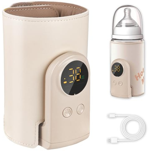 Flaschenwärmer Baby unterwegs mit 6-Temperaturstufen (38°C-50°C) - USB-C Flaschenwärmer für Unterwegs, Kompakt in Reisegröße, Intelligentes LCD & Thermikontrolle für Milch/Beikost (Gelb)