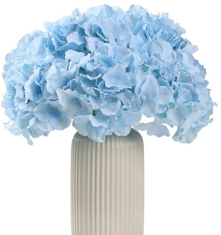 HNVNER 6 st konstgjorda blommor hortensia, silkesblommor hortensia för bröllop hem hotell dekoration, blå