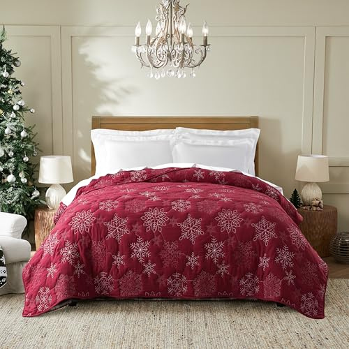 R.SHARE Copriletto Matrimoniale Natalizia Trapuntato Matrimoniale Fiocco di Neve Trapuntino Leggero Copriletto Una Piazza e Mezzo Coperta Divano invernale per Decorazione Natale,200x220cm