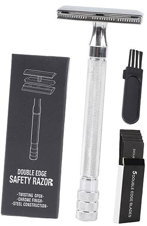 BAZEITFLOW Handlicher Bartrasierer aus Aluminiumlegierung mit Doppelseitiger Klinge und Aufbewahrungsbox Portabler Sicherheitsrasierer für Zuhause und Reisen