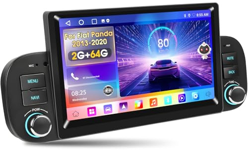 Autoradio Motorsi per Fiat Panda 2013-2020, A-pple Carpaly 7'' IPS Touchscreen 1 DIN Radio Stereo Quad-core 2+64G Android 15 Autoradio Bluetooth GPS Android Auto WiFi Radio FM/RDS+Telecamera