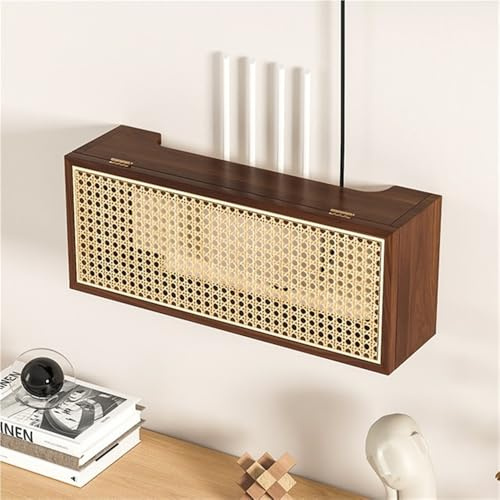 SMGCEHC Boho Rattan Router Hider, Wall Mounted Router Storage Box, Flip Lid Design, Modem Cable Power Strip Cable Management Hider Rack by Wood 19.7''L x 9.7''H x 5.3''D