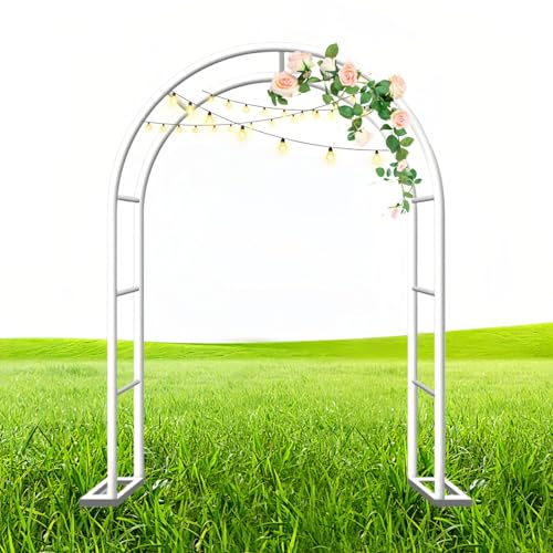 Gartenbogen aus Metall, 200 cm breit, für Kletterpflanzen, Hochzeitsdekoration im Freien, stabile Laube für Weinreben, weißes Finish, perfekt für Gärten und Feiern