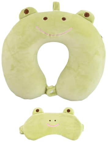 Astralong Oreiller de Voyage Enfant, Adulte Ultra-Doux en Mousse à Mémoire de Forme, Coussin de Cou en U avec Masque pour Les Yeux, Housse Lavable, pour Avion, Train, Voiture, Bureau et Maison (Vert)