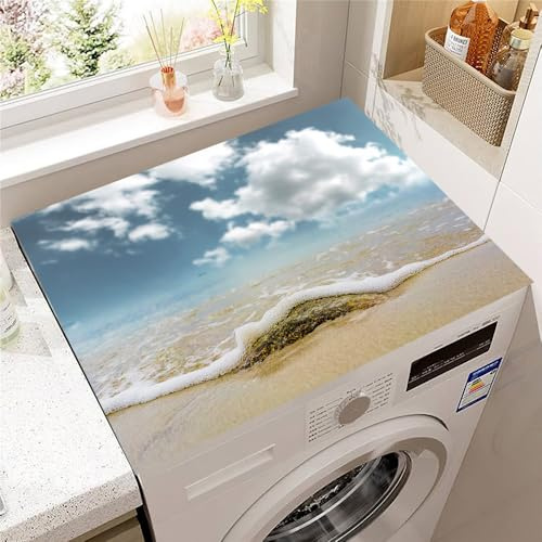 Highdi Paysage de Plage Housse de Protection pour Machine à Laver Top,Coussin de Machine à Laver Antidérapant Housse de Machine à Laver pour Machine à Laver Ou Sèche-Linge (Plage 2,50x60cm)