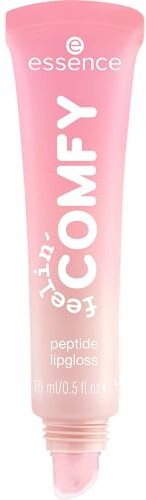 essence feelin' comfy peptidläppglans, Nr. 01, vårdande, naturlig, vegansk, oljefri, utan parabener, utan mikroplastpartiklar, 1-pack (15ml)