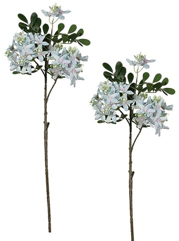 Fictory Flores artificiales con frutas y hojas, hortensias de seda de 3 cabezas, arreglos florales artificiales azules para decoración del hogar, fiesta de boda, juego de 2 piezas