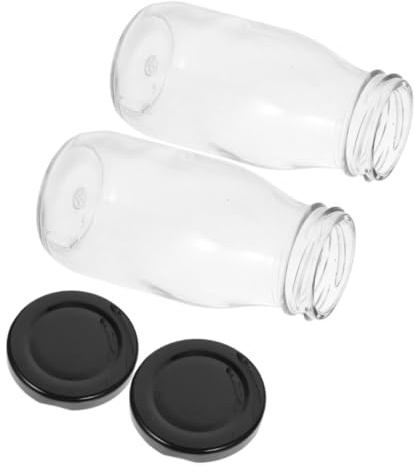 GRIRIW Botellas Reutilizables de Vidrio 200 Ml con Tapa Metálica de Rosca Hermética, Recipiente para Almacenar Leche y Yogur, Botellas para Bebidas Refrescantes, Pack de 2 Unidades