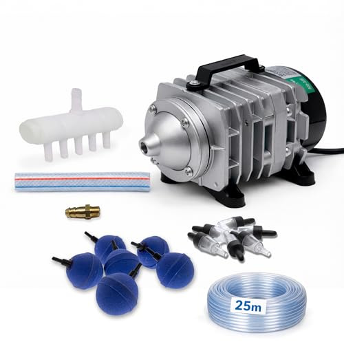 VIALIA Luftpumpe ACO ölfrei, leise <60 dB, Aluminiumgehäuse, Luftkompressor für die Belüftung von Teich und Aquarium
