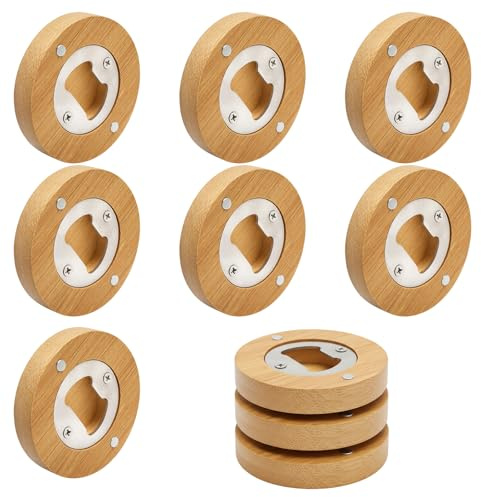 Menibeuty 10 Stück FlaschenöFfner, Magnetische Flaschenöffner FlaschenöFfner Holz, BieröFfner Runder Runde Flaschenöffner Aus Holz, Bieröffner, Tolles Geschenk für Männer(6 Cm Durchmesser)