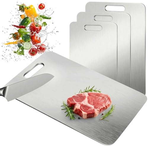 3PCS Stainless Steel Cutting Board Set,Double-Sided Chopping Boards, Food-Grade Kitchen Boards for Meat, Vegetables & Fruit, Easy to Clean, Durable S/M/L Sizes