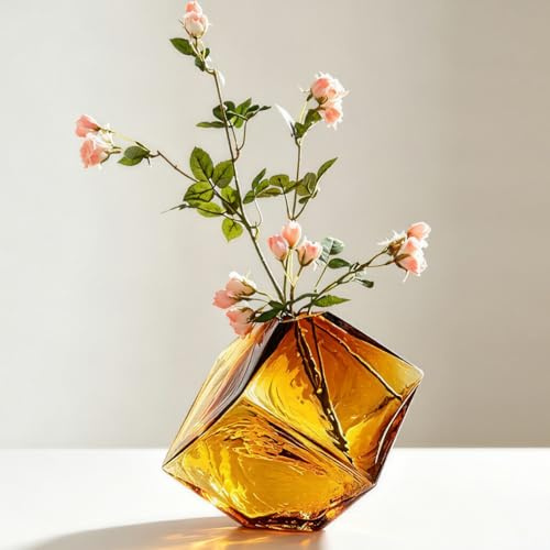 Auciej Glasvase Modern Blumenvase Handgefertigte kristallklare Schmale Vase Glas Tischdeko für Wohnzimmer Schlafzimmer Büro Hochzeit Party, Geschenk für Hochzeit Einweihungsparty feiern Höhe 15 cm