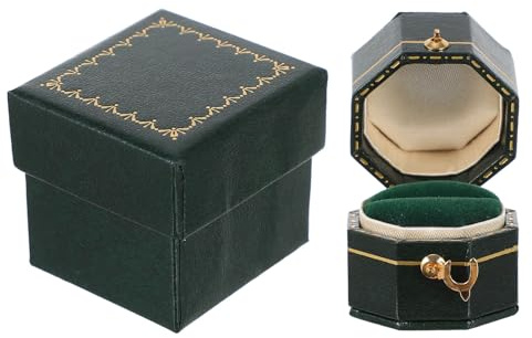Milisten Caja para Anillos Octogonal Retro Verde Enredadera, Mini Organizador Portátil para Joyería, Contenedor Decorativo Adecuado para Bodas, Compromisos y Aniversarios