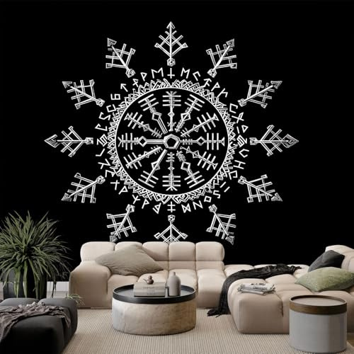 Papel Pintado Panorámico Runas vikingas negras 250x175 cm Fotomurales No Tejido, Murales Decoración Póster Pared Personalizado 3D Para Salón Dormitorio