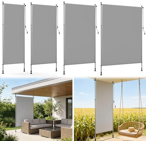 Froadp Klemmmarkise 120x310cm Senkrechtmarkise Höhenverstellbar Vertikalmarkise mit Handkurbel Ohne Bohren Sichtschutz Ausziehbar & Blickdicht UV-Schutz für Terrasse Garten Balkon, Hellgrau