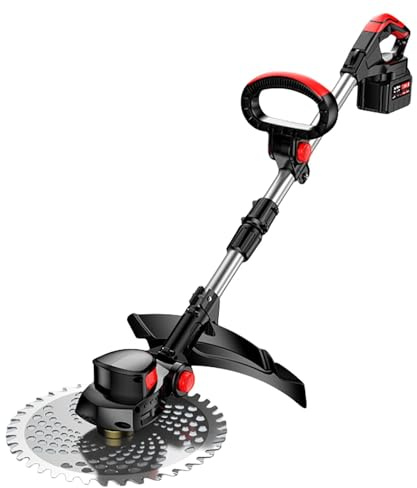 Wacker de malas hierbas a batería, recortadora de césped ligera con ángulo de corte ajustable, interruptor de seguridad dual y 3 tipos de cuchillas para césped y jardín, 2 baterías