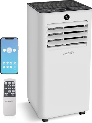 SereneLife Aire Acondicionado Portátil 9000 BTU WiFi, Aire Acondicionado Móvil Compacto con Mando a Distancia - Clim 3 en 1 Refrigerador de Aire Ventilador, Kit Ventana para Hogar Oficina